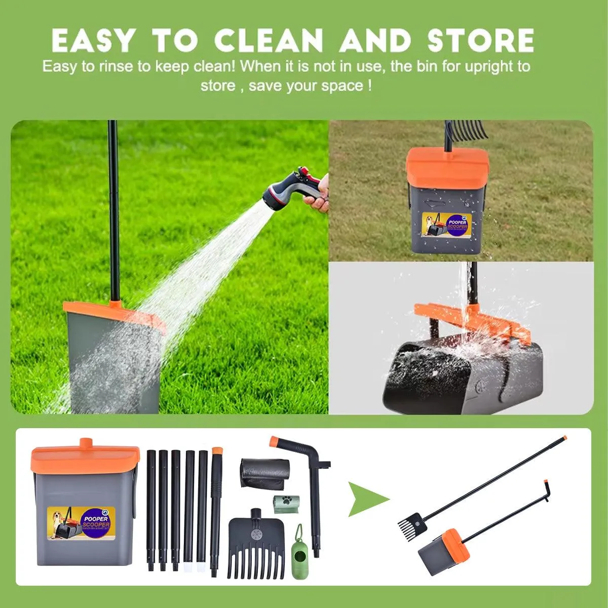 Foldable Pet Waste Picker with Broom Dustpan Set for Dog Walking Easy Cleanup
