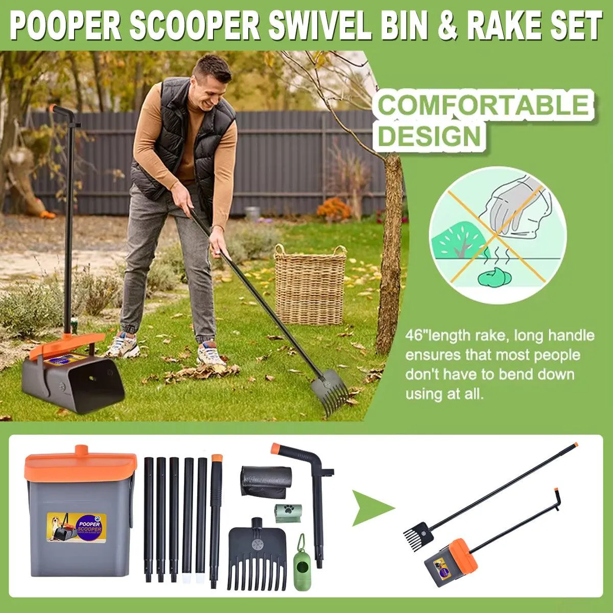 Foldable Pet Waste Picker with Broom Dustpan Set for Dog Walking Easy Cleanup