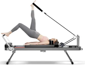 Foldable Pilates Reformer Machine, Home & Studio Use, Double Resistance with Springs & Elastic Cords, Compact Design for Space Saving, Black