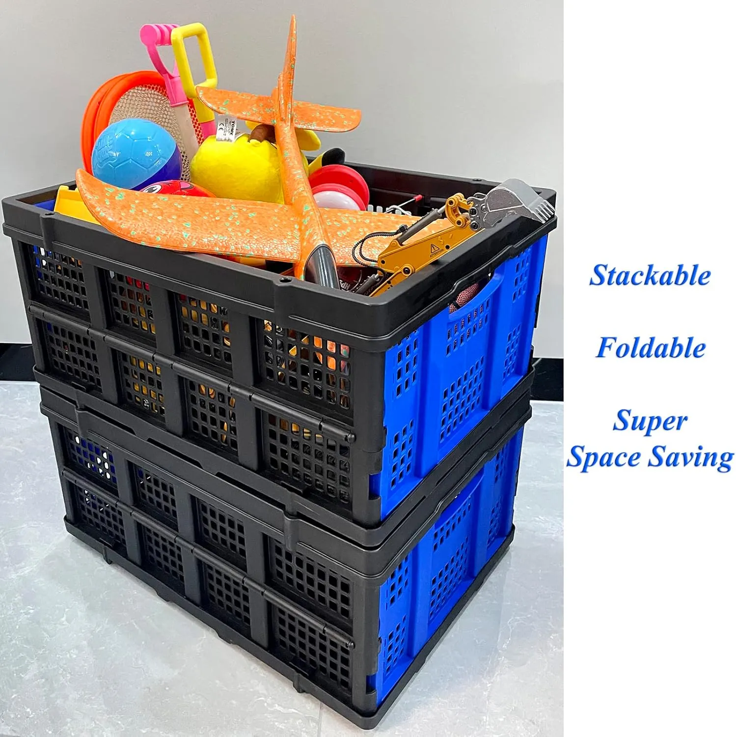 Foldable Plastic Storage Crate – Stackable & Collapsible Basket, 1.73 Cu Ft for Home, Office & Garage