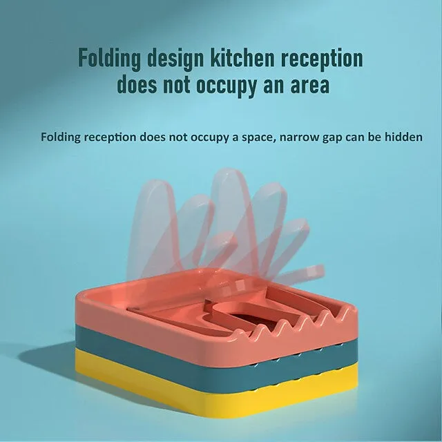 Foldable Pot Lid Rack Plastic Spoon Holder Stand Kitchen Supplies Organizer