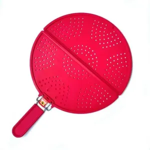 Foldable Silicone Splatter Screen, Bi-Fold Multifunction Shield for Frying Pan 11 3/4-Inch, Red