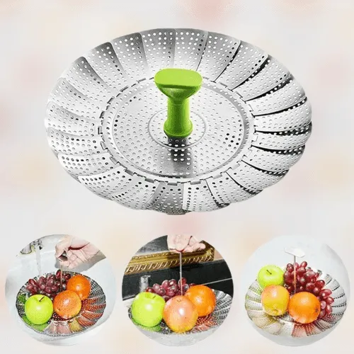 Foldable Stainless Steel Steamer Basket - Kitchen Cooking Tool