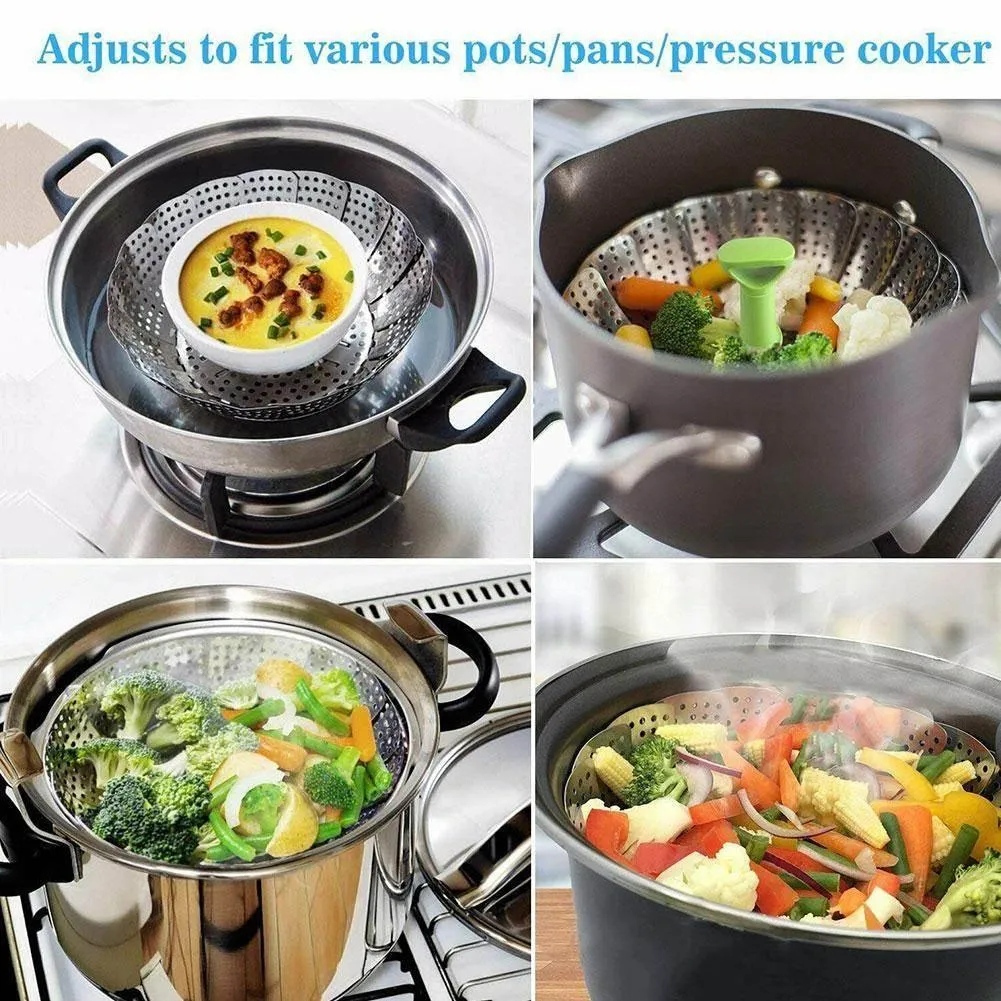 Foldable Stainless Steel Steamer Basket - Kitchen Cooking Tool