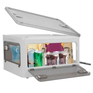 Foldable Storage Bins with Lid 4 Doors Collapsible Stackable with Lock