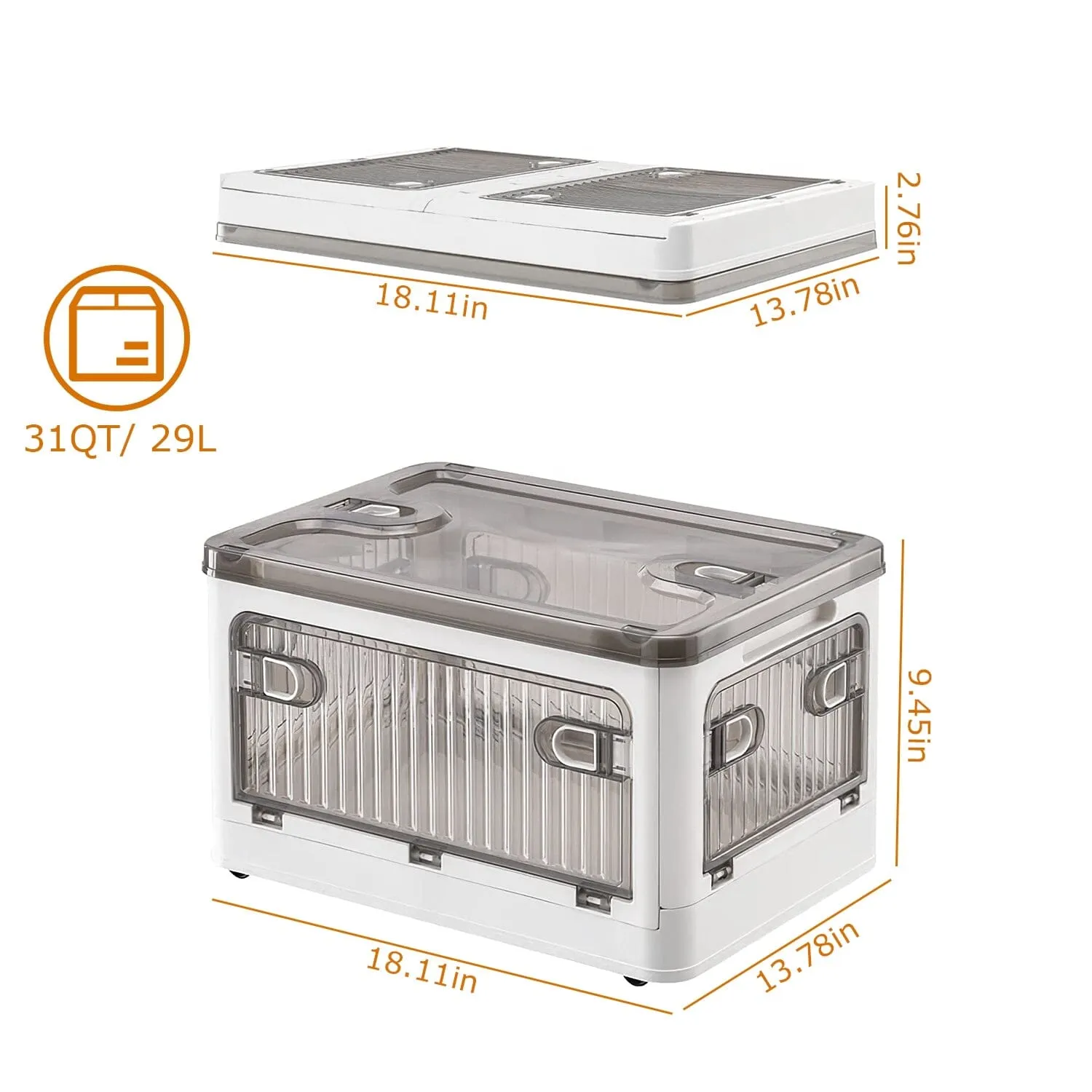 Foldable Storage Bins with Lid 4 Doors Collapsible Stackable with Lock