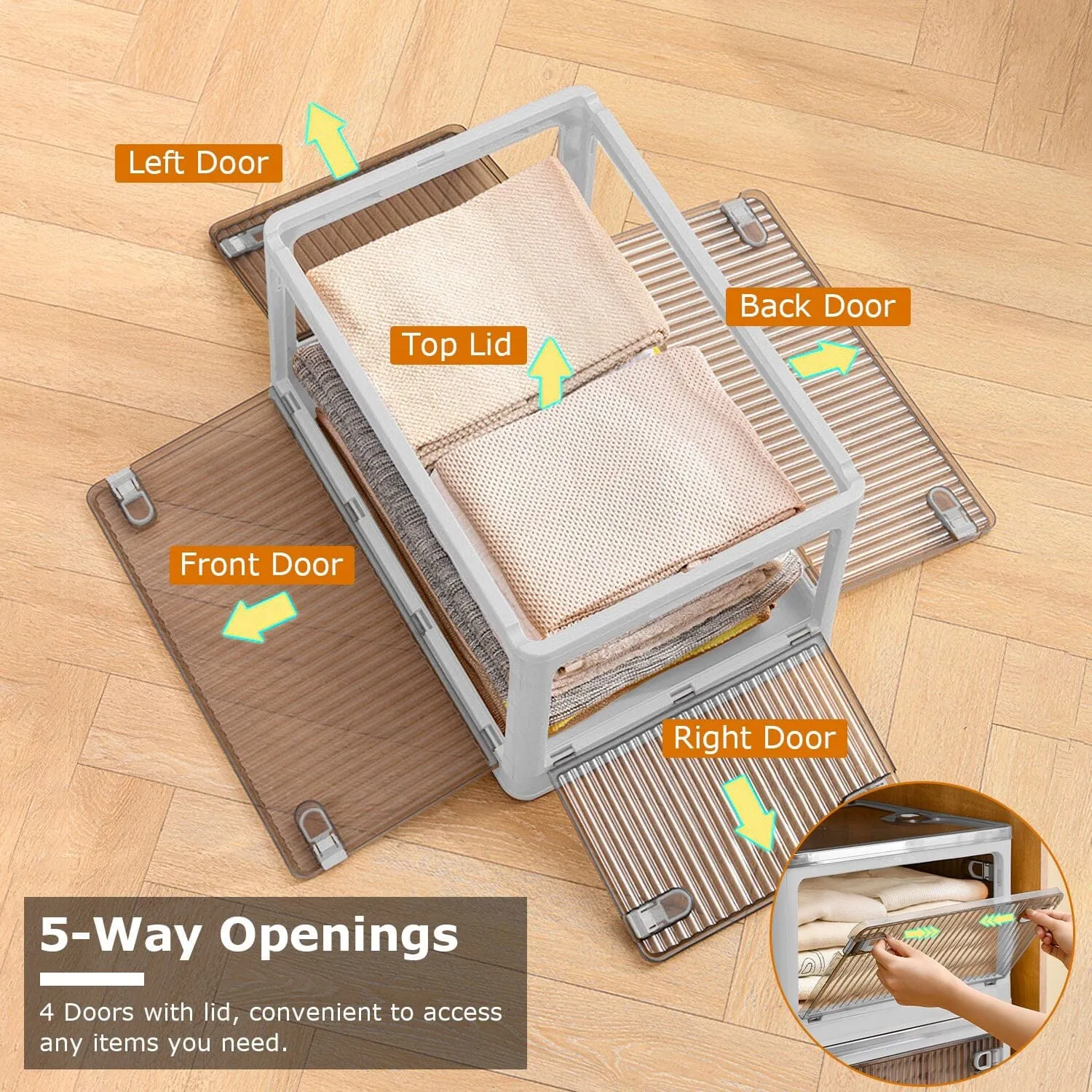 Foldable Storage Bins with Lid 4 Doors Collapsible Stackable with Lock