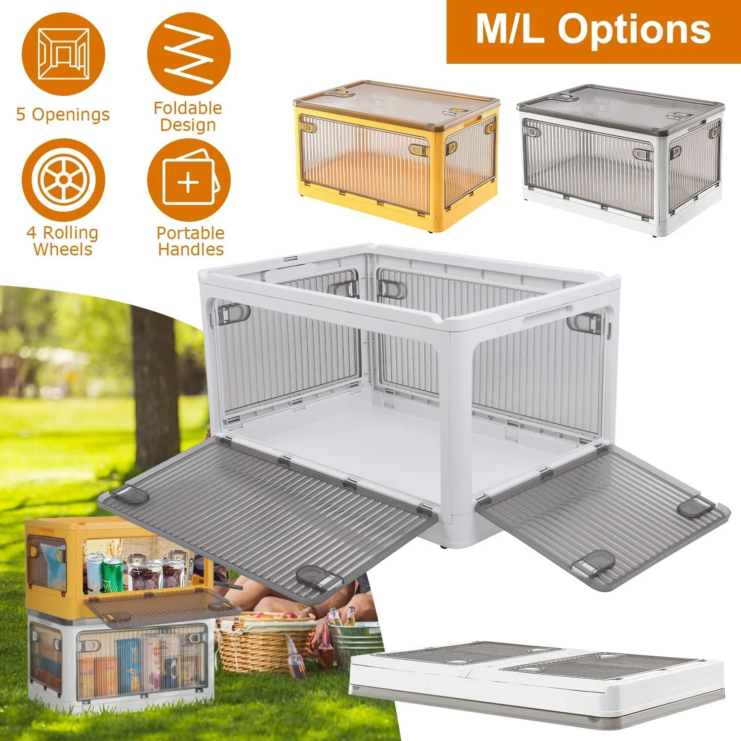 Foldable Storage Bins with Lid 4 Doors Collapsible Stackable with Lock