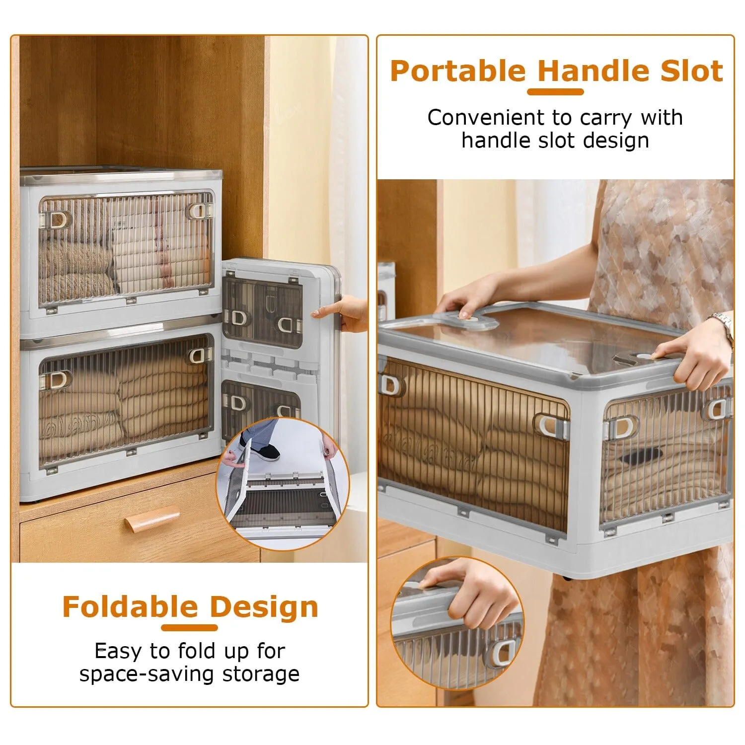 Foldable Storage Bins with Lid 4 Doors Collapsible Stackable with Lock
