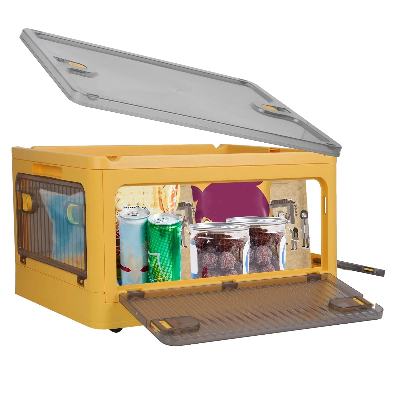 Foldable Storage Bins with Lid 4 Doors Collapsible Stackable with Lock