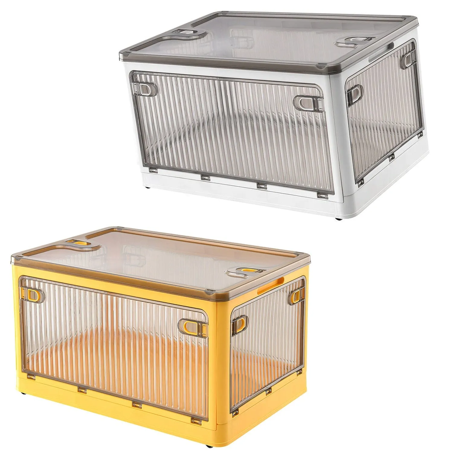 Foldable Storage Bins with Lid 4 Doors Collapsible Stackable with Lock