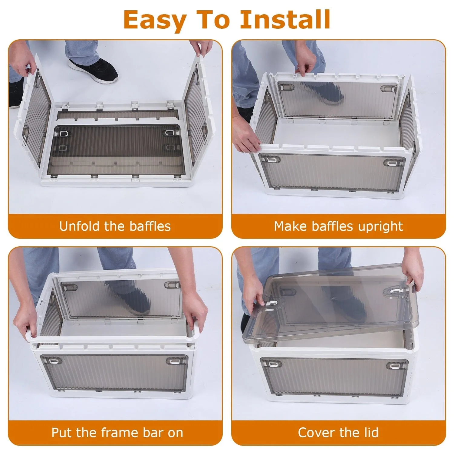 Foldable Storage Bins with Lid 4 Doors Collapsible Stackable with Lock