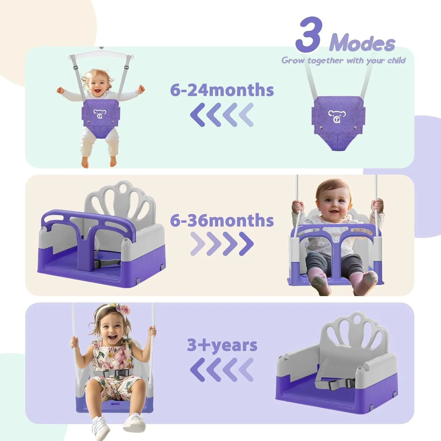 Foldable Toddler Swing Set and Baby Jumper, Indoor & Outdoor Use, Baby Bouncer Jumper, Safe and Durable Swing Set for Backyard (Purple)
