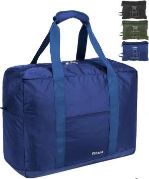 Foldable Travel Duffle Bag with Trolley Sleeve 40L - 18x14x8 inches Airline Underseat Lightweight Travel Bag - Packable Ripstop Nylon Carry on Bag (Blue)