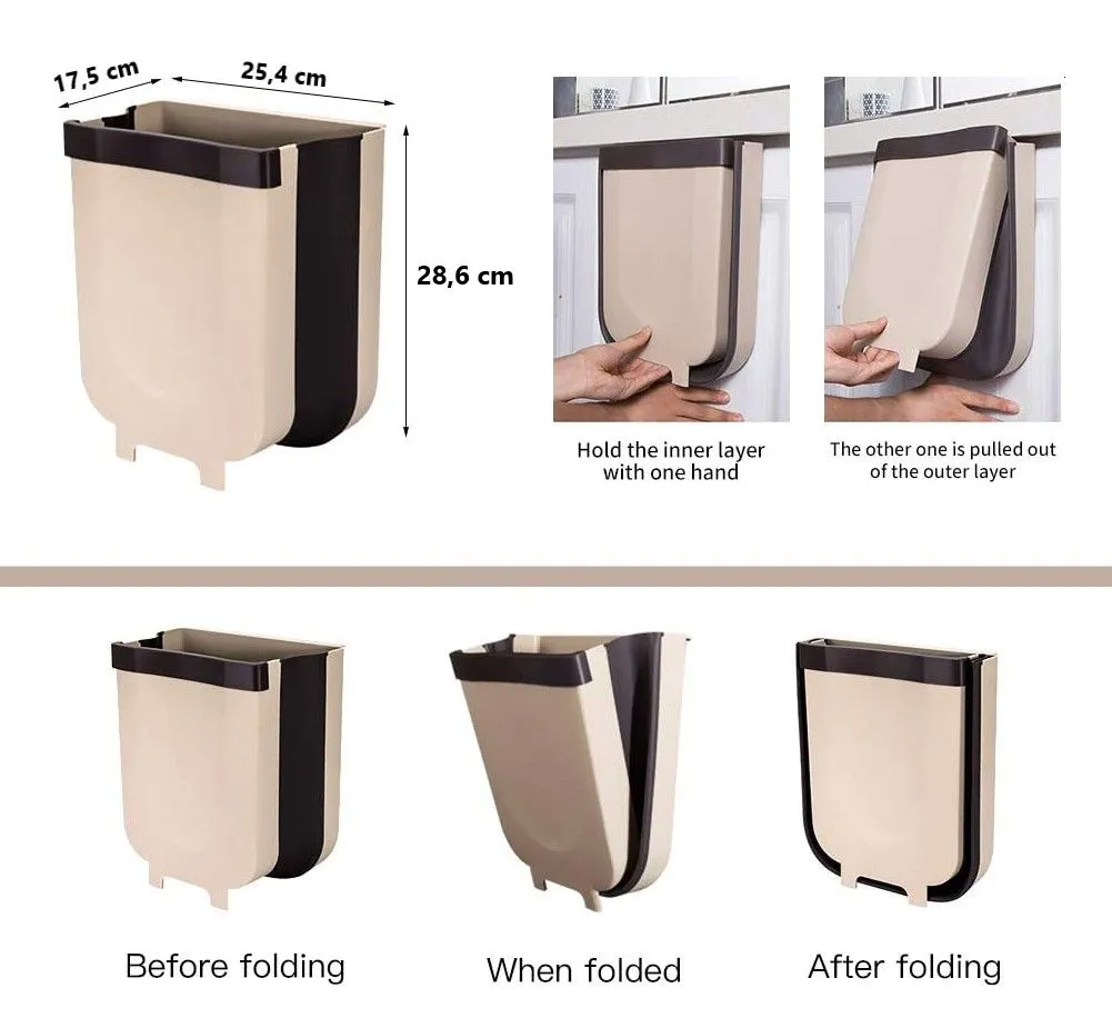 Foldable Wall Trash Bin Hanging Waste Bin Under Kitchen Sink with Top Ring to Fix Garbage Bag (Gray)