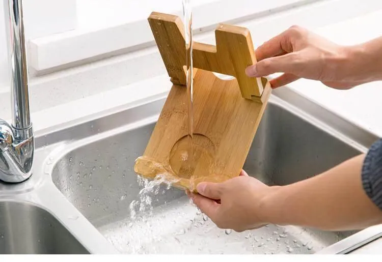 Foldable Wooden Pot Lid Holder - Cutting Board Organizer