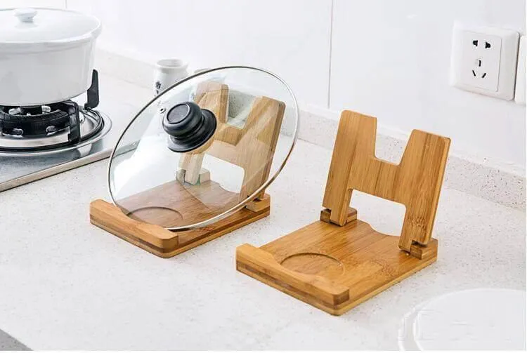 Foldable Wooden Pot Lid Holder - Cutting Board Organizer