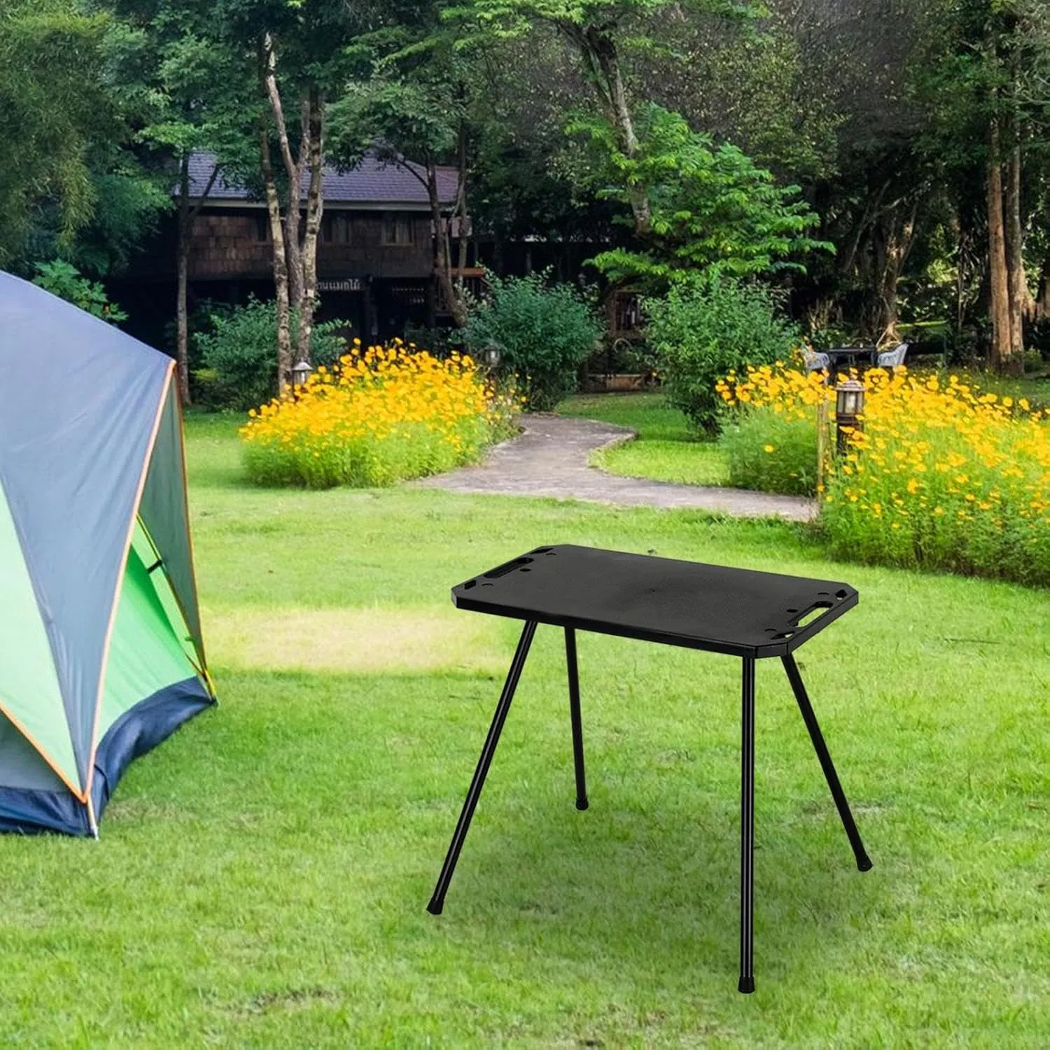 Folding Camping Table with Carry Bag Portable Compact Stand Picnic Cooking Desk for Outdoor Cooking Backyard Barbecue Travel, Without Light Holder