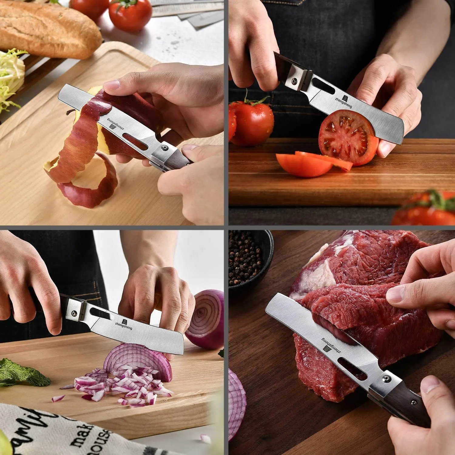 Folding Chef Knife 4.8" Sharp 440A Stainless Steel Blade Wooden Handle Pocket Foldable Japanese Style Kitchen Knife for Outdoor Camping Cooking