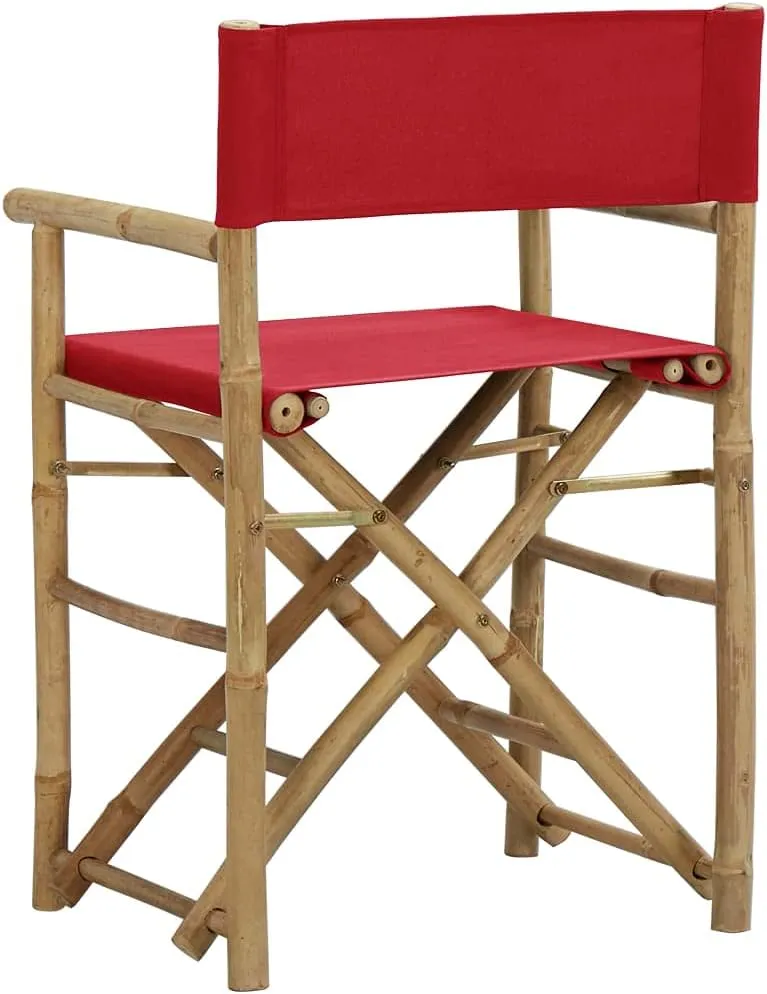 Folding Director's Chairs 2 pcs Red Bamboo and Fabric Outdoor Patio Furniture Comfortable Garden Lounge Chairs for Relaxing, Foldable and Easy Storage