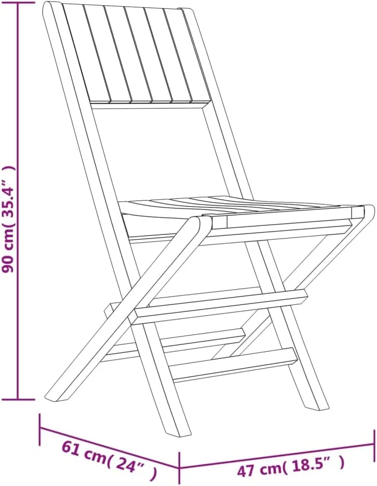 Folding Patio Chairs 2 pcs Solid Teak Wood 18.5" x 24" x 35.4" Foldable Outdoor Chairs Comfortable Lounge Seating for Patio, Garden, and Lawn