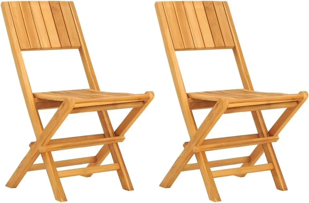 Folding Patio Chairs 2 pcs Solid Teak Wood 18.5" x 24" x 35.4" Foldable Outdoor Chairs Comfortable Lounge Seating for Patio, Garden, and Lawn