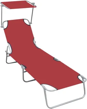 Folding Sun Lounger with Canopy Red Aluminum 1Ps 100% Polyester-Fabric