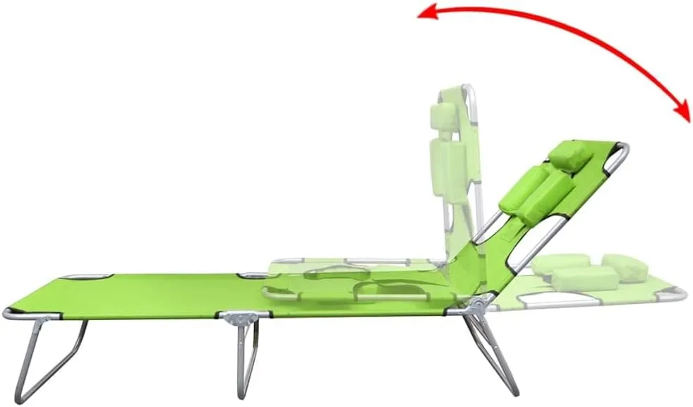 Folding Sun Lounger with Head Cushion Powder-Coated Steel GreenLuxury Sun Loungers with Adjustable Backrest and Cushioned Seat