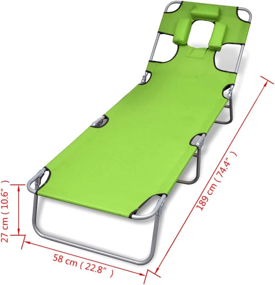 Folding Sun Lounger with Head Cushion Powder-Coated Steel GreenLuxury Sun Loungers with Adjustable Backrest and Cushioned Seat