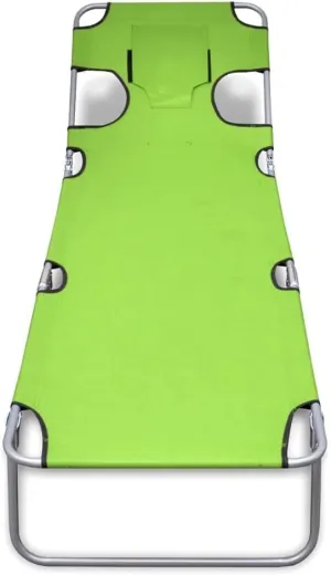 Folding Sun Lounger with Head Cushion Powder-Coated Steel GreenLuxury Sun Loungers with Adjustable Backrest and Cushioned Seat