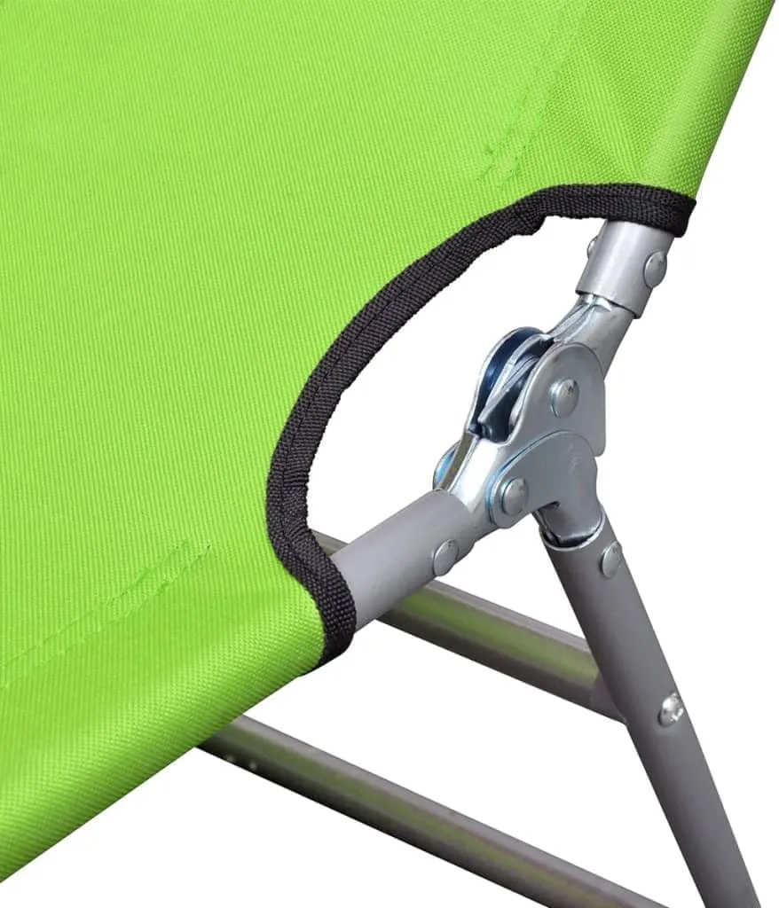 Folding Sun Lounger with Head Cushion Powder-Coated Steel GreenLuxury Sun Loungers with Adjustable Backrest and Cushioned Seat