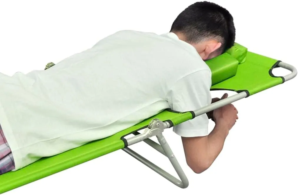 Folding Sun Lounger with Head Cushion Powder-Coated Steel GreenLuxury Sun Loungers with Adjustable Backrest and Cushioned Seat