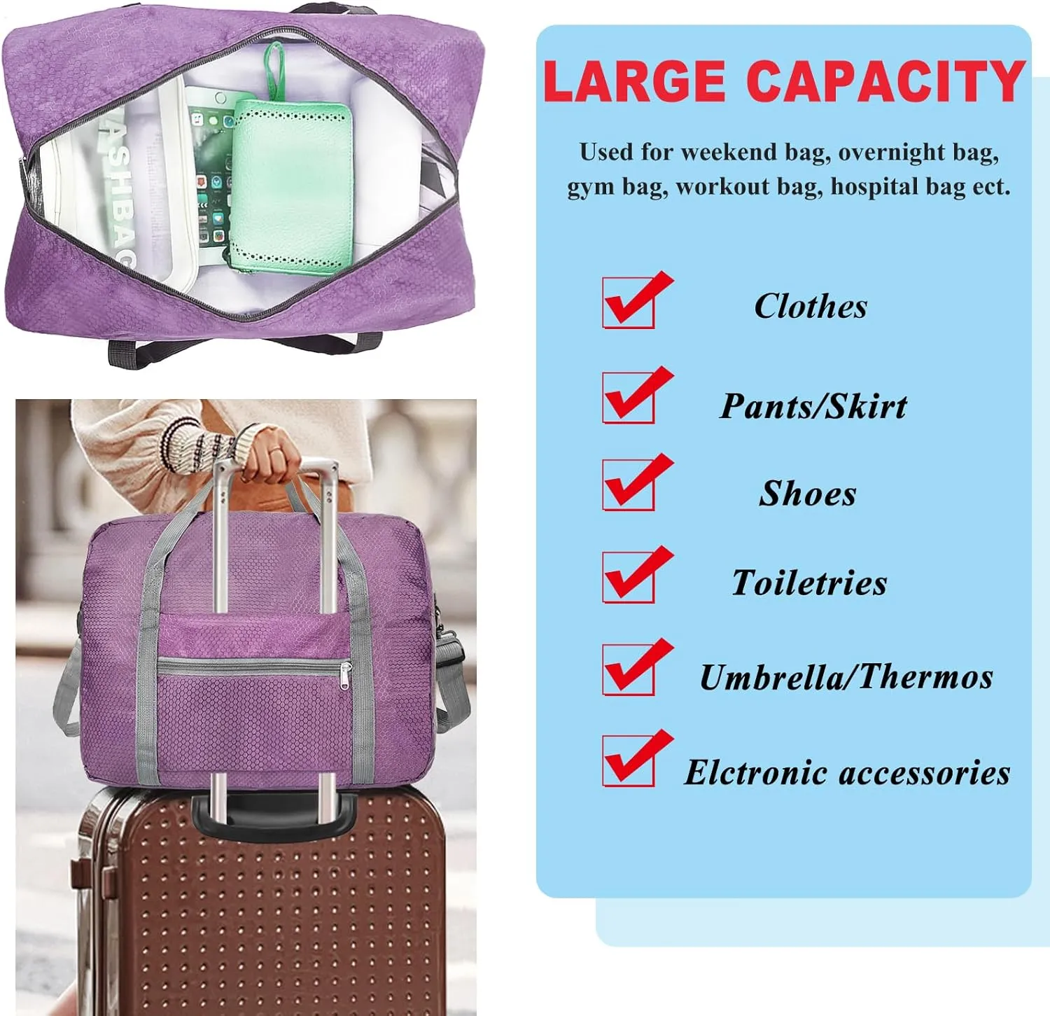 For Spirit Airlines Personal Item Bag 18x14x8 Foldable Carry on Bags for Airplanes Travel Duffel Bags for Women and Men