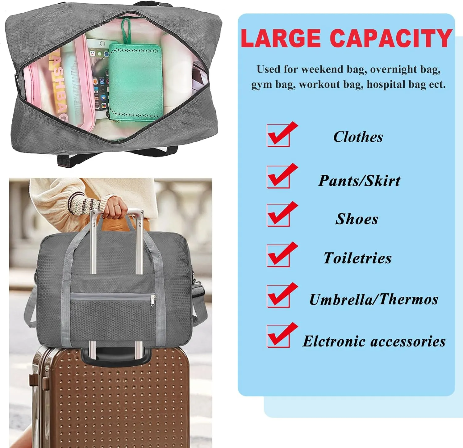 For Spirit Airlines Personal Item Bag 18x14x8 Foldable Carry on Bags for Airplanes Travel Duffel Bags for Women and Men