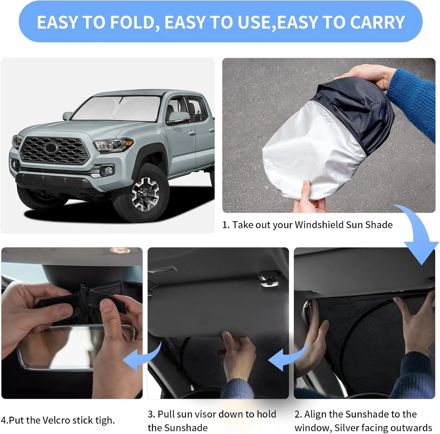 for Toyota Tacoma 2016-2023 2024 2025 Sun Shade Sunshade Windshield Cover - 4 Layers Front Window Shade Custom Fit Tacoma 2Dr 4Dr Pickup Sun Visor 240T Shade Blocks UV Rays Car Accessories