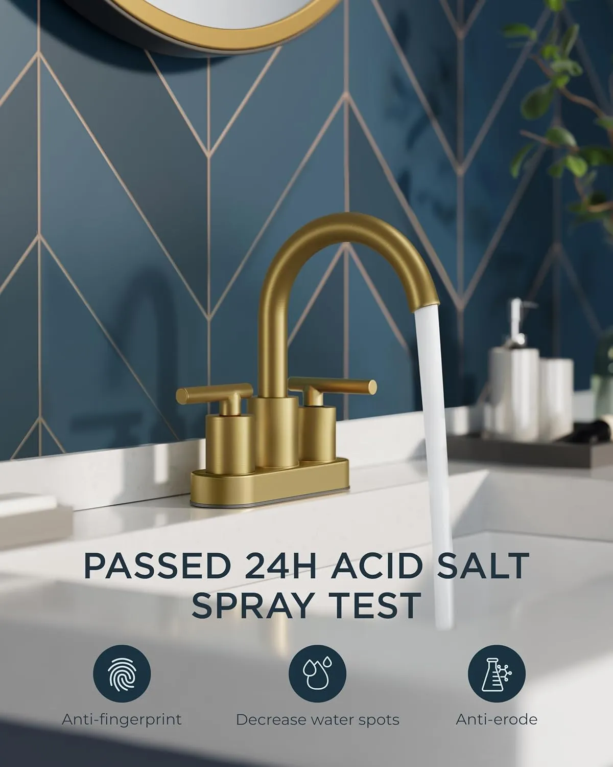 FORIOUS 4" Brushed Gold Bathroom Faucet Centerset 4 Inch, 2 Handle 2 Hole Gold Faucets for Bathroom Vanity wtih Metal Pop Up Dain, CUPC Supply Hose, High Arc Swivel Spout
