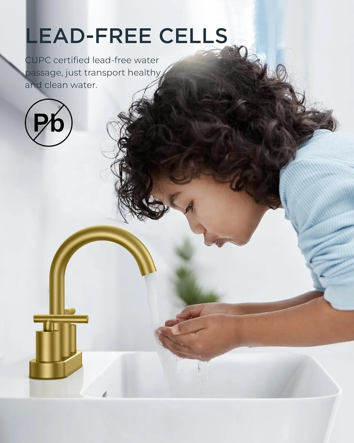 FORIOUS 4" Brushed Gold Bathroom Faucet Centerset 4 Inch, 2 Handle 2 Hole Gold Faucets for Bathroom Vanity wtih Metal Pop Up Dain, CUPC Supply Hose, High Arc Swivel Spout