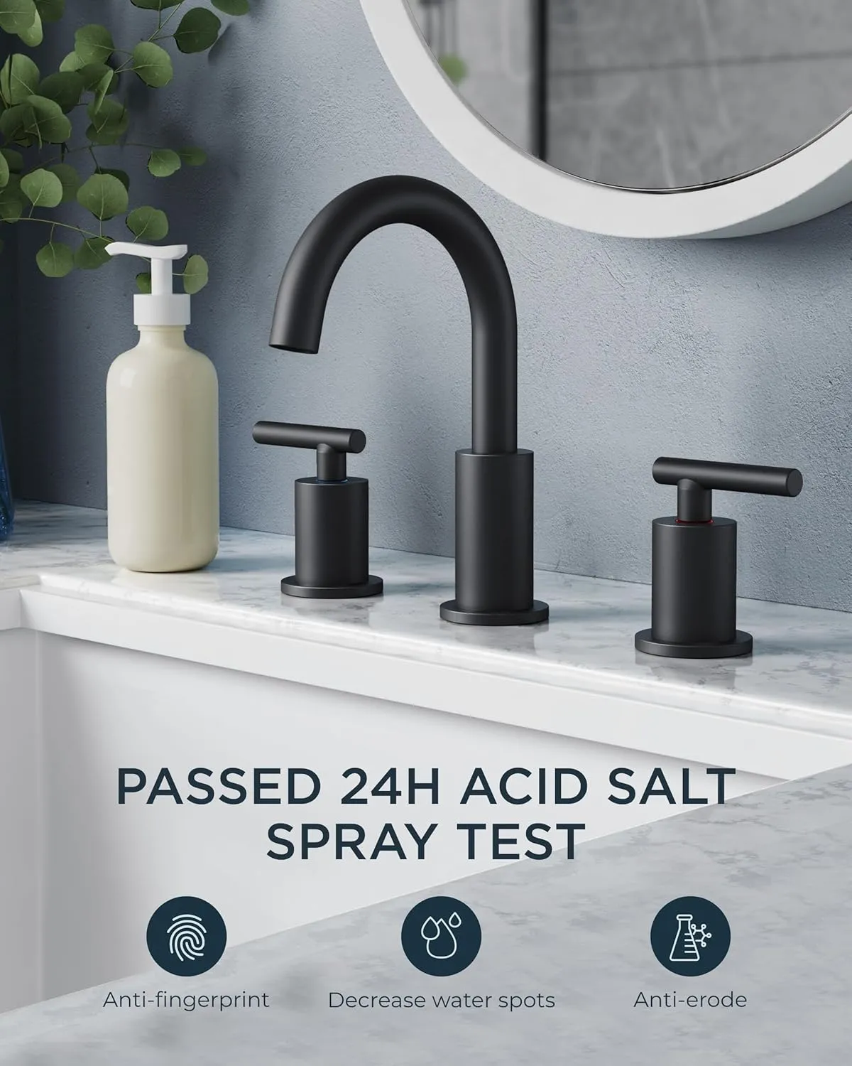 FORIOUS Black Bathroom Faucets 3 Hole, 2 Handle 8 Inch Widespread Matte Black Vanity Faucet 3 Holes with 360 Degree Rotating Spout for 6 to 12 inch Sink, Metal Pop Up Drain and cUPC Supply Lines