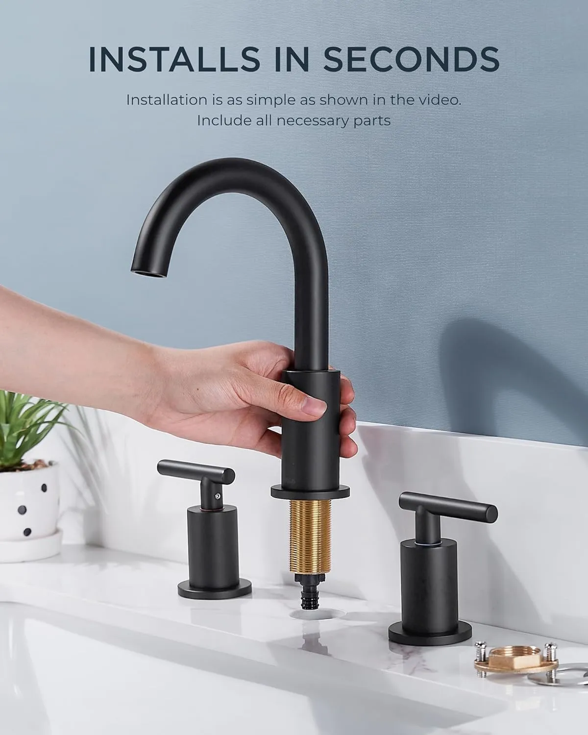 FORIOUS Black Bathroom Faucets 3 Hole, 2 Handle 8 Inch Widespread Matte Black Vanity Faucet 3 Holes with 360 Degree Rotating Spout for 6 to 12 inch Sink, Metal Pop Up Drain and cUPC Supply Lines