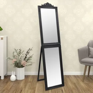 Free-Standing Mirror with Baroque Design, Elegant Black Finish, 15.7" x 63" Size