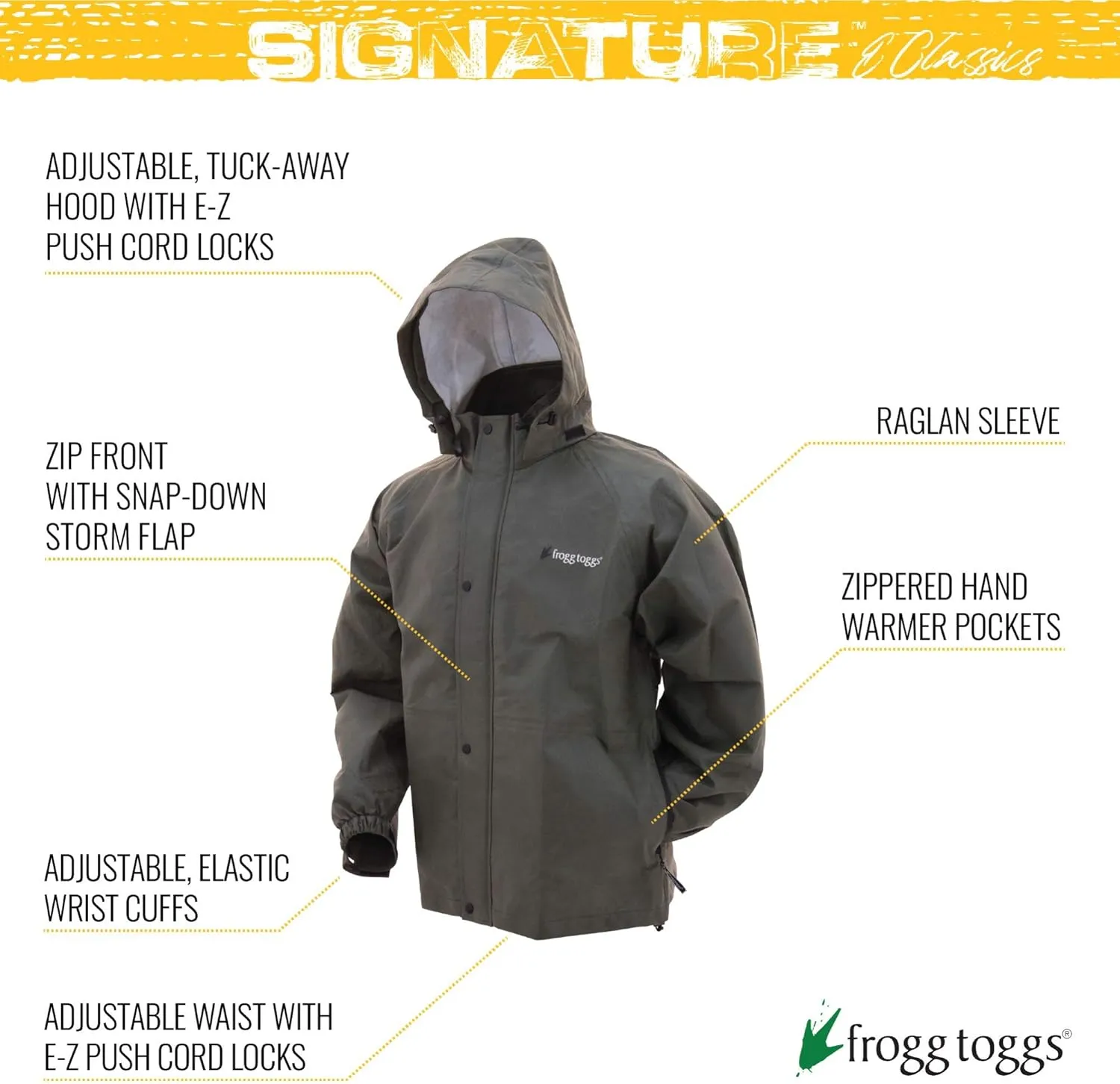 FROGG TOGGS Men's Signature Bull Frogg Waterproof Breathable Rain Jacket