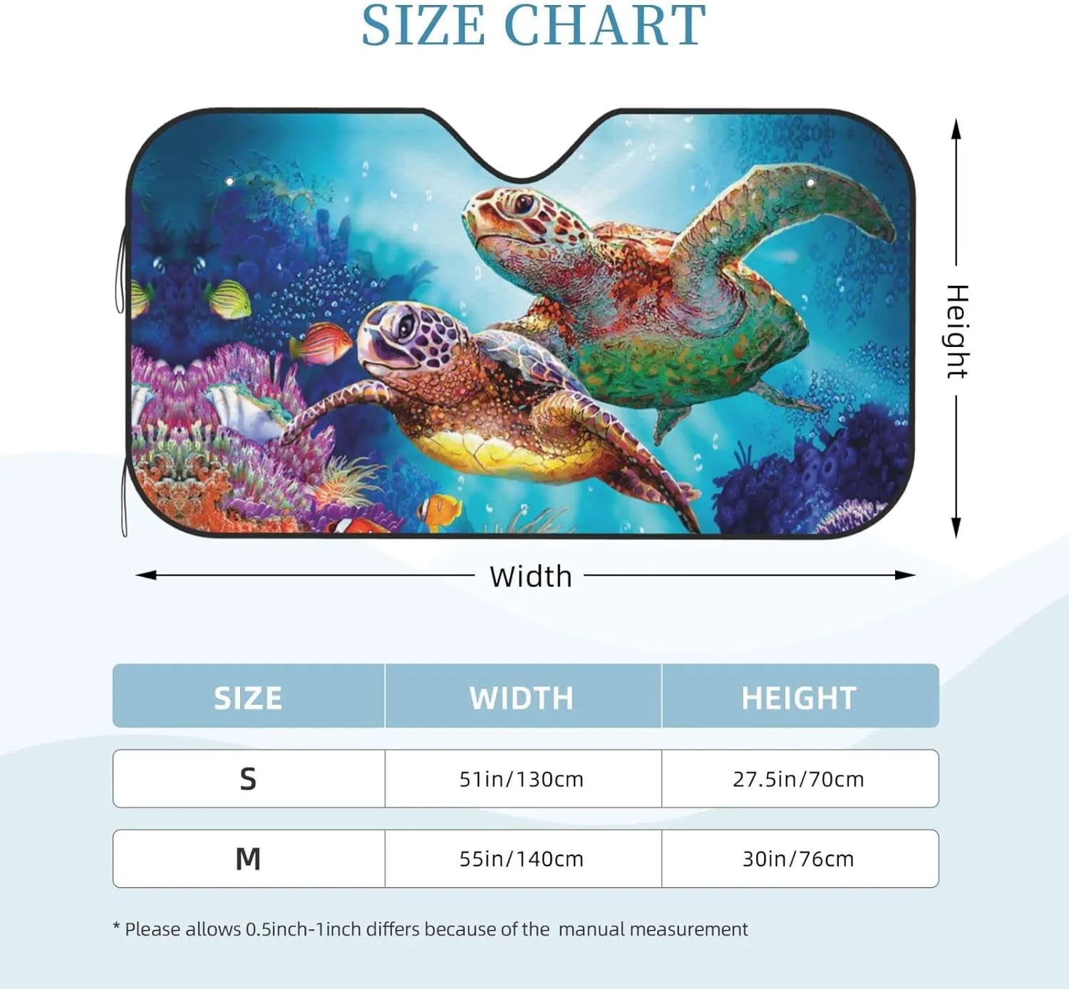 Front Window Car Sun Shade Windshield- Ocean Vintage Sea Turtle Foldable Cute Funny Sunshade for Car Truck SUV-Blocks Uv Rays Visor Shield Cover Keep Your Vehicle Cool Small