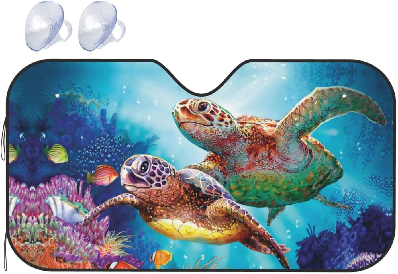 Front Window Car Sun Shade Windshield- Ocean Vintage Sea Turtle Foldable Cute Funny Sunshade for Car Truck SUV-Blocks Uv Rays Visor Shield Cover Keep Your Vehicle Cool Small