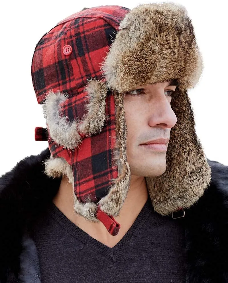 frr Buffalo Check Rabbit Fur Aviator Hat