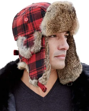 frr Buffalo Check Rabbit Fur Aviator Hat
