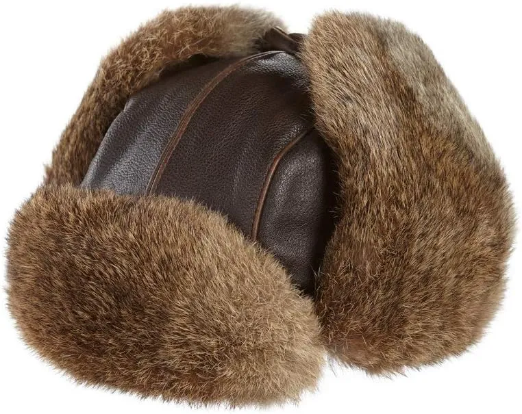 frr Vintage Rodeo Leather Rabbit Fur Aviator Hat