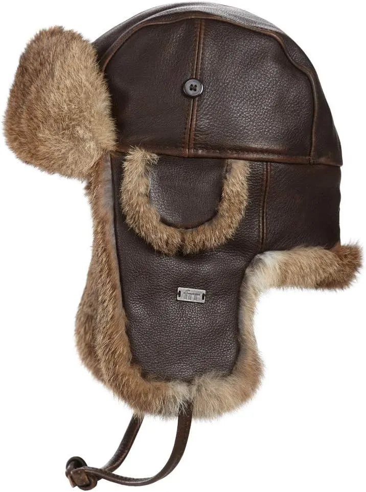 frr Vintage Rodeo Leather Rabbit Fur Aviator Hat
