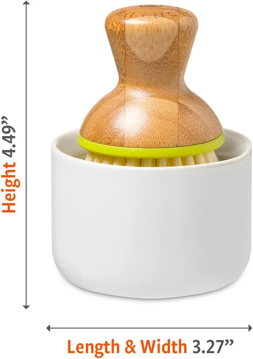 Full Circle Bubble Up Ceramic Soap Dispenser & Bamboo Dish Brush, Green/White