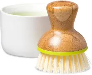 Full Circle Bubble Up Ceramic Soap Dispenser & Bamboo Dish Brush, Green/White