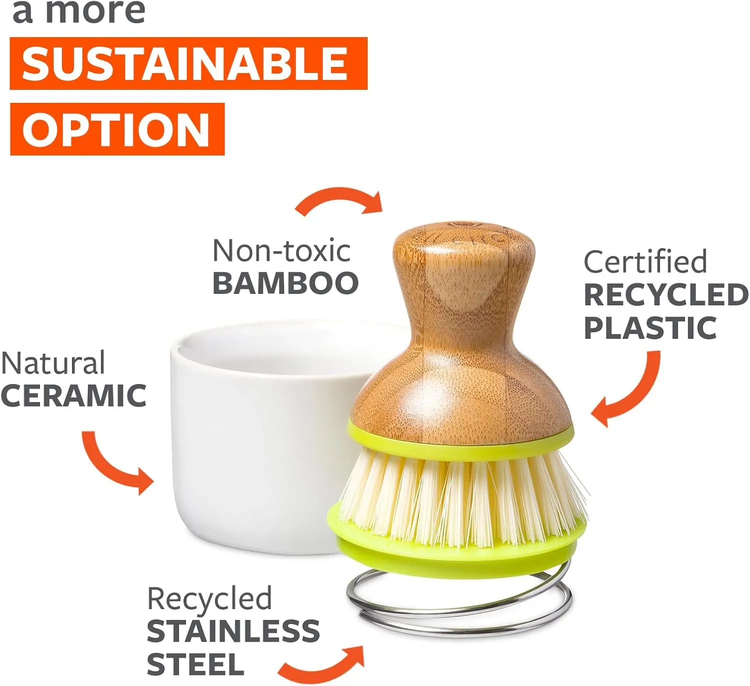 Full Circle Bubble Up Ceramic Soap Dispenser & Bamboo Dish Brush, Green/White